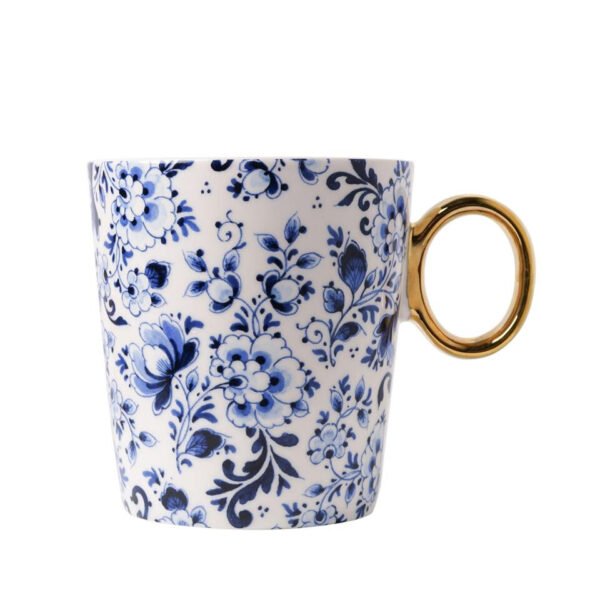 M330_NONE_7801__93114 Mug: Elegant Flower – Delft Blue – Gold – Ceramic – 300 ml