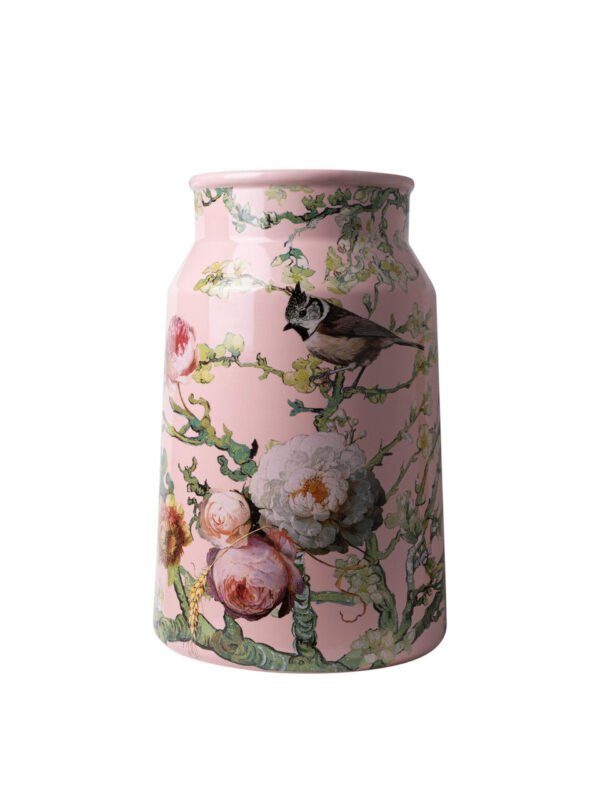 Vase Milk Churn Forest Birds - Pink - Ceramic - 30 cm
